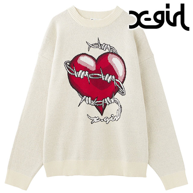 エックスガール X-girl ハートバーベッドワイヤー ジャガードニットトップ 105244015004 HEART BARBED WIRE JACQUARD KNIT TOP レディース OFF-WHITE 正規取扱店