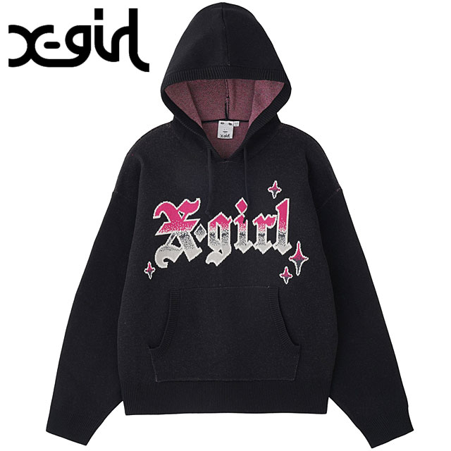 å X-girl ǥȥ 㥬ɥ˥åȥաǥ 105244015009WINTER GRADIENT LOGO JACQUARD KNIT HOODIE ǥ BLACK 谷Ź