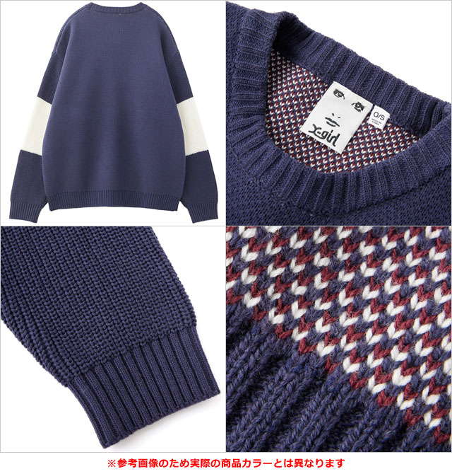 エックスガール X-girl バイカラーオーバルロゴ ジャガードニットトップ 105244015005 FW24WINTER レディース トップス セーター WHITE 正規取扱店 X-girl エックスガール バイカラーオーバルロゴ ジャガード