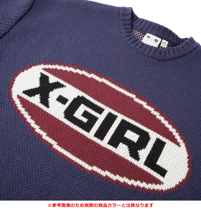 エックスガール X-girl バイカラーオーバルロゴ ジャガードニットトップ 105244015005 FW24WINTER レディース トップス セーター WHITE 正規取扱店 X-girl エックスガール バイカラーオーバルロゴ ジャガード