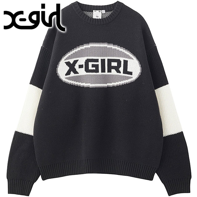 エックスガール X-girl バイカラーオーバルロゴ ジャガードニットトップ 105244015005 FW24WINTER レディース トップス セーター WHITE 正規取扱店 X-girl エックスガール バイカラーオーバルロゴ ジャガード
