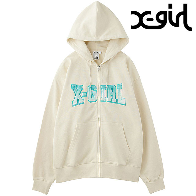 エックスガール X-girl フェイクファーロゴ ジップアップ スウェットフーディー 105244012030 FAUX FUR LOGO ZIP UP SWEAT HOODIE レディース WHITE 正規取扱店