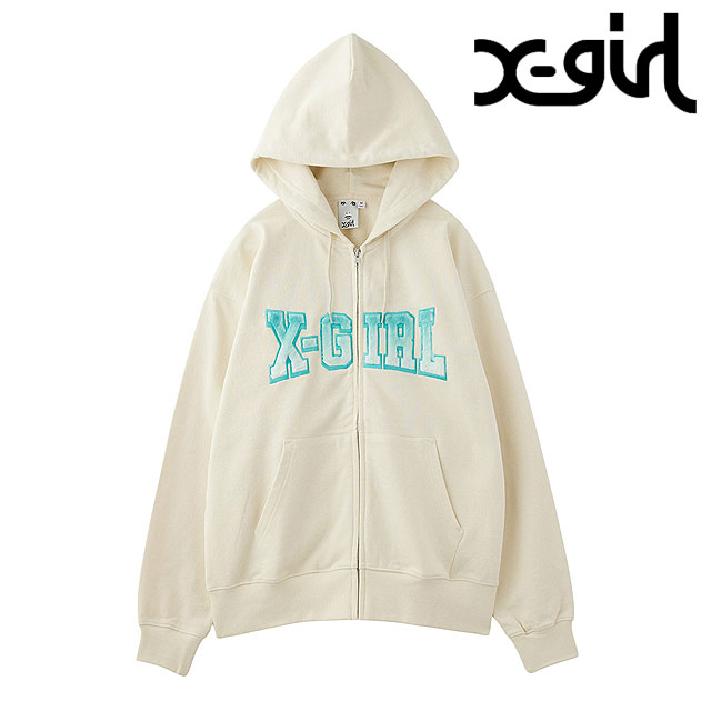 X-girl エックスガール フェイクファーロゴ ジップアップ スウェット  