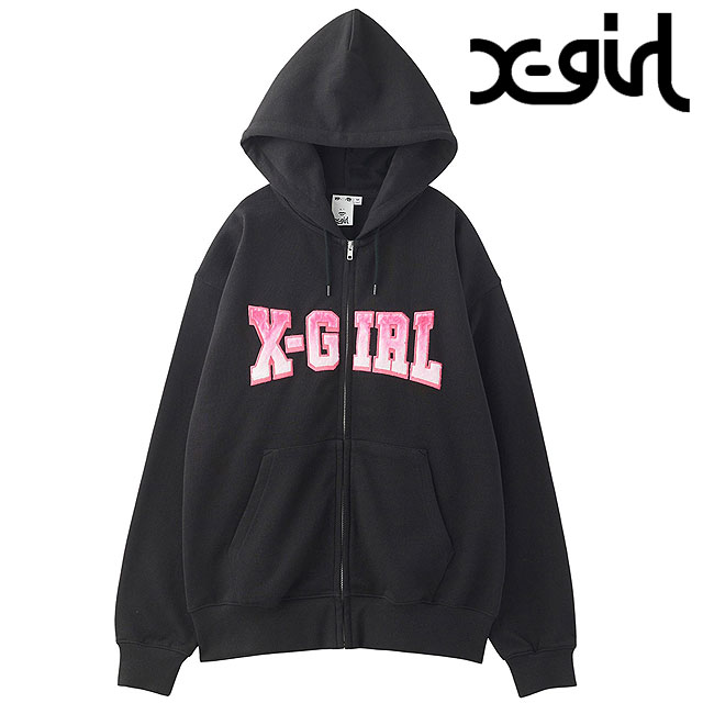 エックスガール X-girl フェイクファーロゴ ジップアップ スウェットフーディー 105244012030 FAUX FUR LOGO ZIP UP SWEAT HOODIE レディース BLACK 正規取扱店