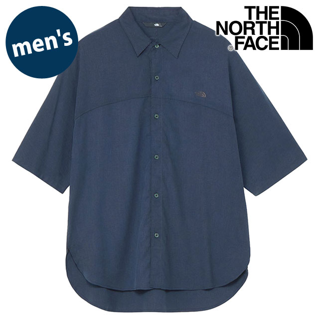 新品 ノースフェイス 半袖 開襟シャツ ブルー系XL ワッペン 刺繍 USモデル ザ・ノース・フェイス(THE NORTH FACE) 半ソデ メンズシャツ