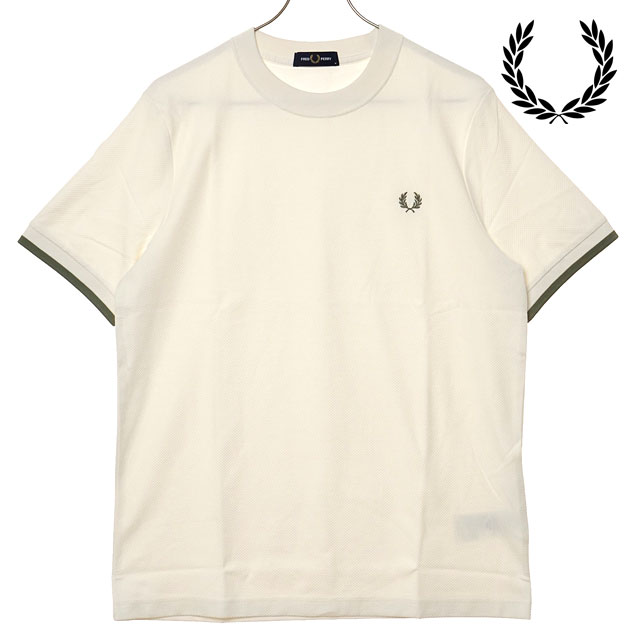 Tシャツ・カットソー FRED PERRY SS25 PIQUE T-SHIRT (FP M4654 54 760) Tipped Cuff Piqué T-Shirt - Light Ecru | Men's T-Shirts