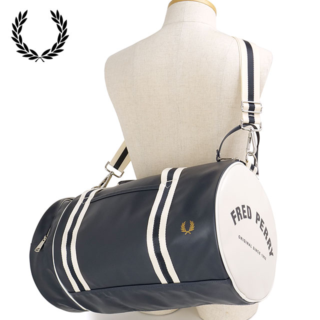 フレッドペリー FRED PERRY クラシック バレルバッグ L7255-635 SS25Q2 CLASSIC BARREL BAG 鞄 ボストンバッグ NAVY-ECRU 正規取扱店