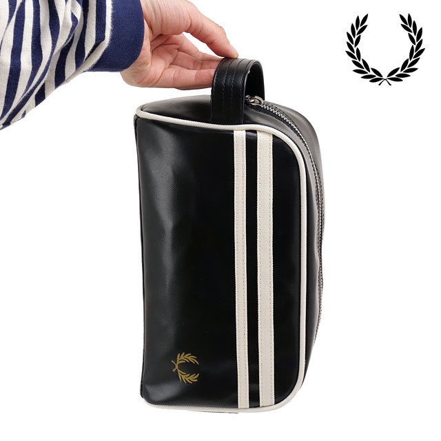 【マストハブ】FRED PERRY Coated Polyester Wash バッグ Fred Perry - Coated Polyester Wash Bag (Black / Ecru) | HHV