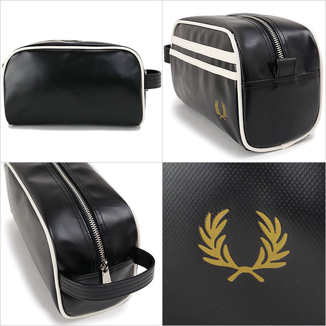 【マストハブ】FRED PERRY Coated Polyester Wash バッグ Fred Perry - Coated Polyester Wash Bag (Black / Ecru) | HHV