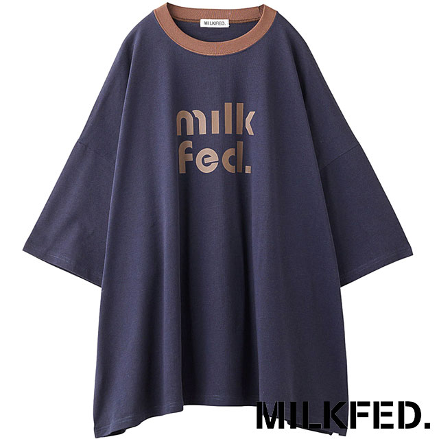 ミルクフェド MILKFED. カットアウトロゴ ビッグショートスリーブ トップ 103252013001 SU25 CUT OUT LOGO BIG S S TOP 半袖Tシャツ NAVY 正規取扱店