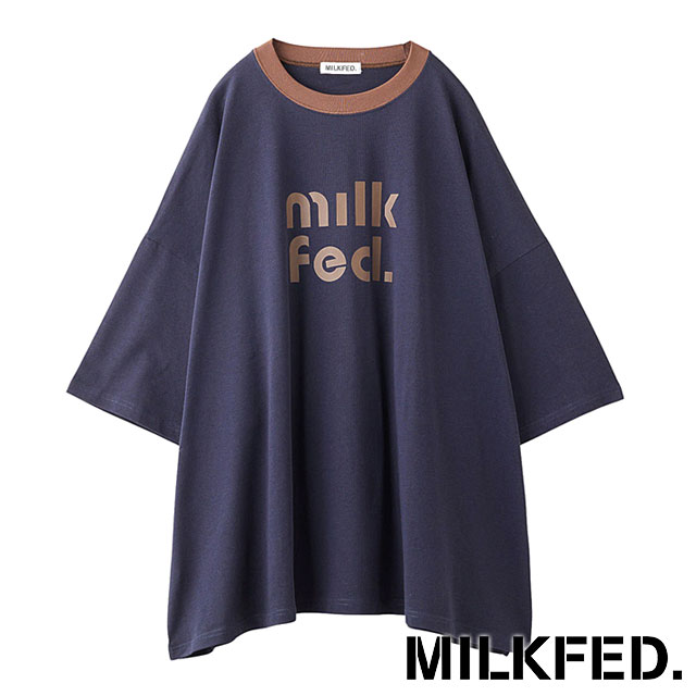 ミルクフェド MILKFED. カットアウトロゴ ビッグショートスリーブ トップ 103252013001 SU25 CUT OUT LOGO BIG S S TOP 半袖Tシャツ NAVY 正規取扱店 MILKFED. ミルクフェド カットアウトロゴ ビッグショート