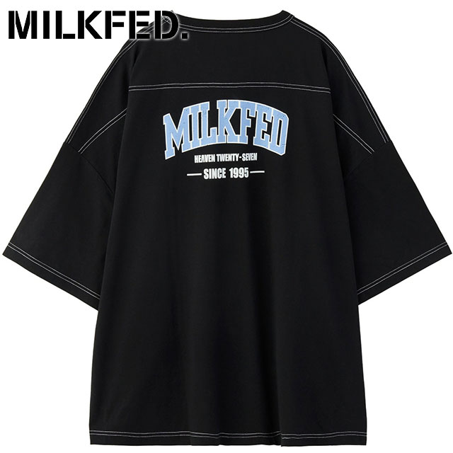 コラボ ミルクフェド MILKFED. チャンピオン カレッジロゴ ビッグフットボールTシャツ 103252011002 SU25 MILKFED.×CHAMPION 半袖Tシャツ BLACK 正規取扱店