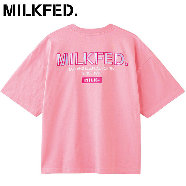 ミルクフェド MILKFED. ミルクフェド プレイドロゴ ワイドショートスリーブTシャツ 103252011010 SU25 MILKFED. PLAID LOGO WIDE S S TEE LtPINK  正規取扱店