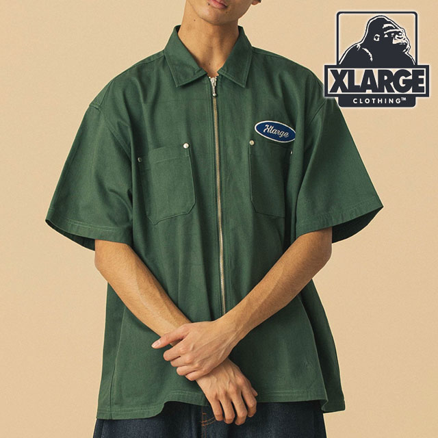 XLARGE DRAWING ワークシャツ グリーン エクストララージ エクストララージ XLARGE メンズ ドローイング OG ショート