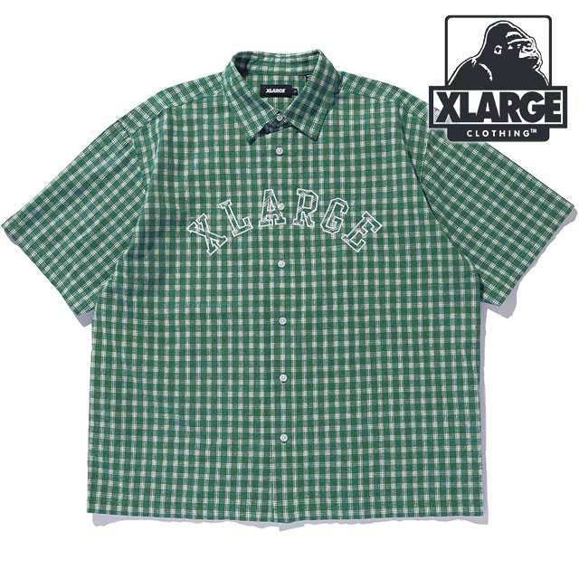 【SALE】エクストララージ XLARGE パッチロゴ プレイド ショートスリーブシャツ [101252014004 SU25] PATCH LOGO PLAID S/S SHIRT メンズ x-large エックスラージ トップス 半袖 チェック柄 GREEN 正規取扱店【ts】 XLARGE（エクストラ ラージ） パッチロゴ プレイド ショートスリーブ