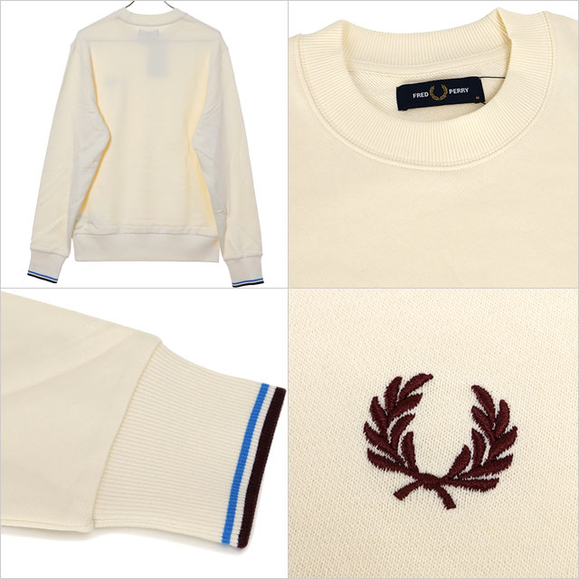 フレッドペリー FRED PERRY クルーネック スウェットシャツ [M7535-Z46 FW25] CREW NECK SWEATSHIRT メンズ トップス トレーナー 長袖 ECRU/COURTBLUE/OXBLOOD 正規取扱店 FRED PERRY（フレッドペリー） クルーネック スウェットシャツ M7535