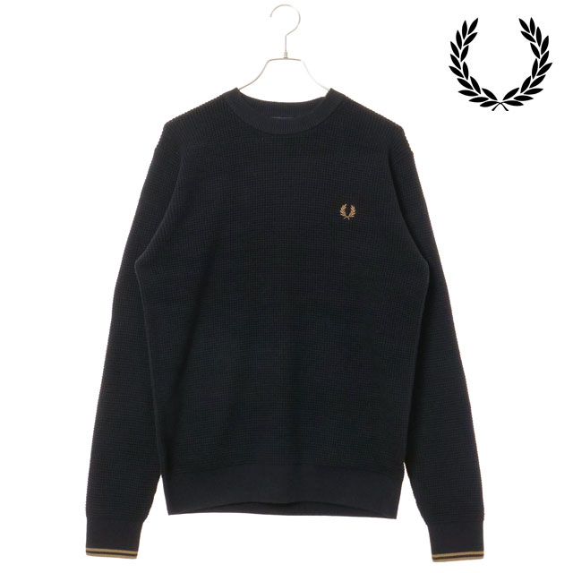 フレッドペリー FRED PERRY ワッフルステッチジャンパー K6507-102 FW25 WAFFLE STITCH JUMPER メンズ トップス セーター クルーネックニット BLACK 正規取扱店 | FRED PERRY | 01
