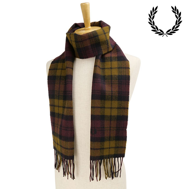 フレッドペリー FRED PERRY ラムスウール タータンスカーフ [C8137-P96 FW25]　フレッド・ペリー FREDPERRY LAMBSWOOL TARTAN SCARF メンズ・レディース 小物 ニットマフラー ストール タータンチェック 防寒 SHADED-STONE 正規取扱店 FRED PERRY（フレッドペリー） ラムスウール タータンスカーフ C8137