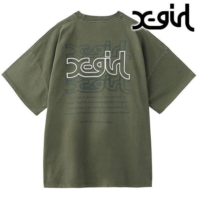 エックスガール X-girl オーバープリントミルズロゴ 半袖ビッグティードレス 105253041006 FW25 OVER PRINT MILLS LOGO S S BIG TEE DRESS OLIVE 正規取扱店