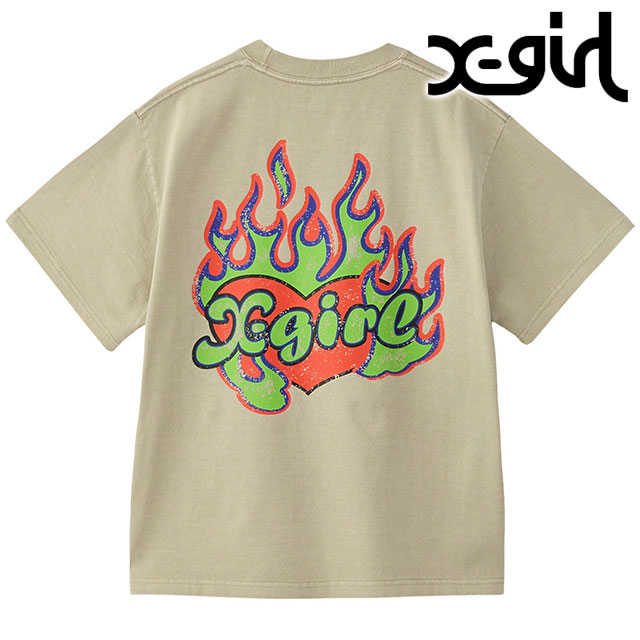 エックスガール X-girl ファイヤーハートロゴ ショートスリーブティー 105253011010 FW25 FIRE HEART LOGO S S TEE レディース 半袖Tシャツ BEIGE  正規取扱店