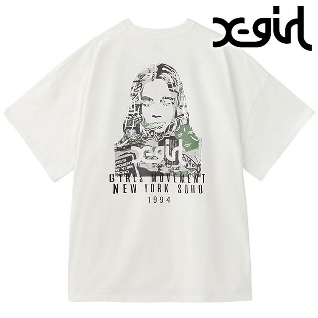 エックスガール X-girl カレッジカモフェイス ショートスリーブビッグティードレス 105253041004 FW25 COLLAGE CAMO FACE S S BIG TEE DRESS WHITE 正規取扱店