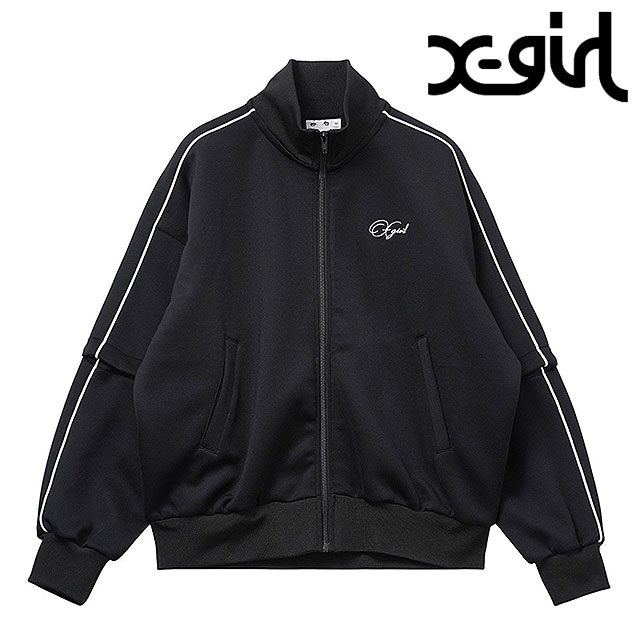 エックスガール X-girl ペンシルスクリプトロゴ ツーウェイトラックジャケット [105253012010 FW25] PENCIL SCRIPT LOGO 2WAY TRACK JACKET レディース Xgirl トップス トラックトップ ブルゾン 袖取り外し可能 BLACK 正規取扱店 X-girl（エックスガール） ペンシルスクリプトロゴ ツーウェイトラック