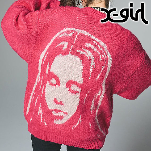 X-girl（エックスガール） フェイス ジャガードニットカーディガン