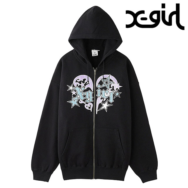 X-girl エックスガール トライバルハート ジップアップスウェット