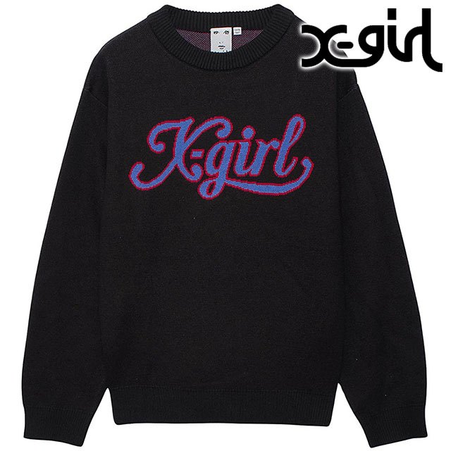 エックスガール X-girl レタリングロゴ ジャガードニットトップ [105253015001 FW25] LETTERING LOGO JACQUARD KNIT TOP レディース xgirl トップス セーター BLACK 正規取扱店 X-girl（エックスガール） レタリングロゴ ジャガードニットトップ