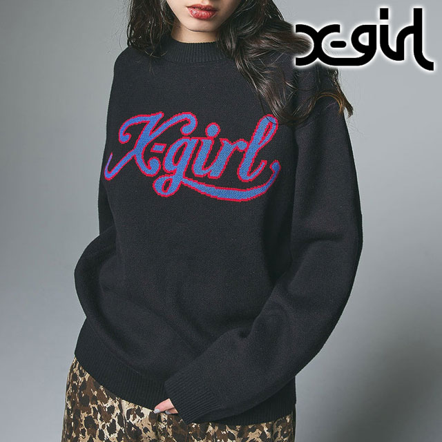 X-girl（エックスガール） レタリングロゴ ジャガードニットトップ