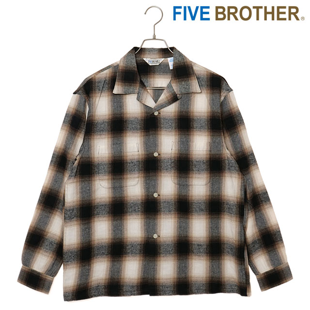 ファイブブラザー FIVE BROTHER チェック ワンナップシャツ 152570 FW25 CHECK ONE-OP SHIRTS メンズ トップス 長袖 開襟シャツ ネルシャツ BLACK 正規取扱店 | FIVEBROTHER | 01