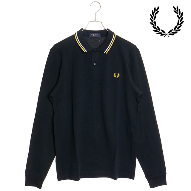 美品 FRED PERRY ロングスリーブ 長袖 ポロシャツ M3636 黒 L FRED PERRY（フレッドペリー） ポロシャツ 長袖 M3636 定番 鹿の子