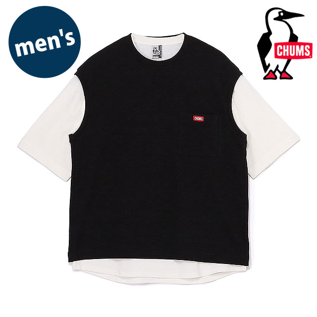 チャムス CHUMS メンズ キーストーンレイヤードTシャツ CH00-1493 SS26 M Keystone Layered T-Shirt 半袖 ベスト セットアイテム ブラック Black 正規取扱店 | CHUMS | 01
