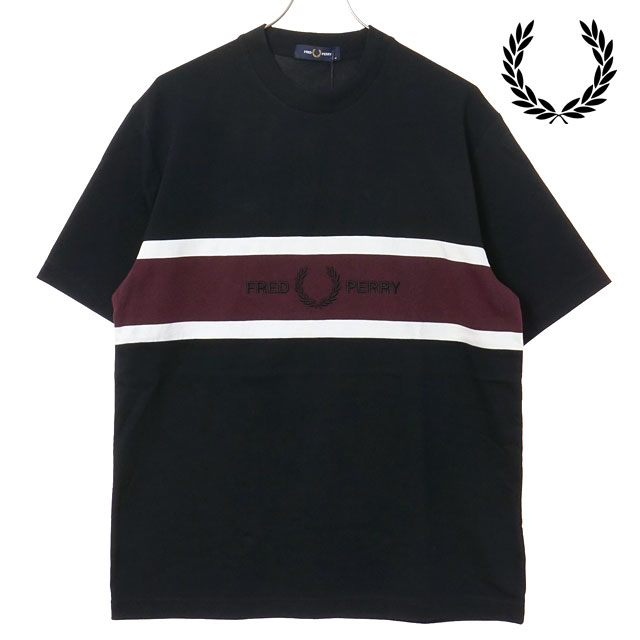 �t���b�h�y���[ FRED PERRY �����Y �G���u���C�_�[�h�p�l��T�V���c M2405-102 SS26 EMBROIDERED PANEL T-SHIRT �N���[�l�b�N �u���b�N BLACK  ���K�戵�X