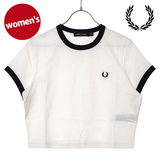 【新品未使用】FRED PERRY☆クロップドリンガーTシャツ　ホワイト FRED PERRY（フレッドペリー） レディース クロップド リンガーTシャツ
