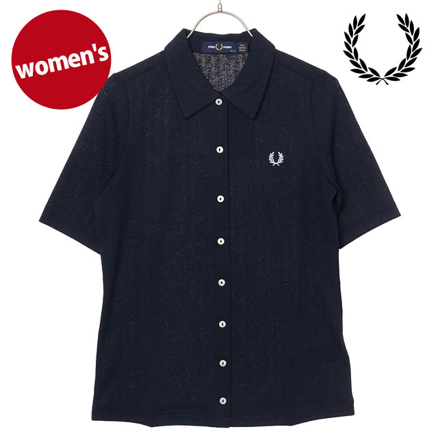 フレッドペリー FRED PERRY レディース ボタンスルーシアーリブポロシャツ G2185-608 SS26Q2 BUTTON-THROUGH SHEER RIB POLO SHIRT ネイビー 正規取扱店