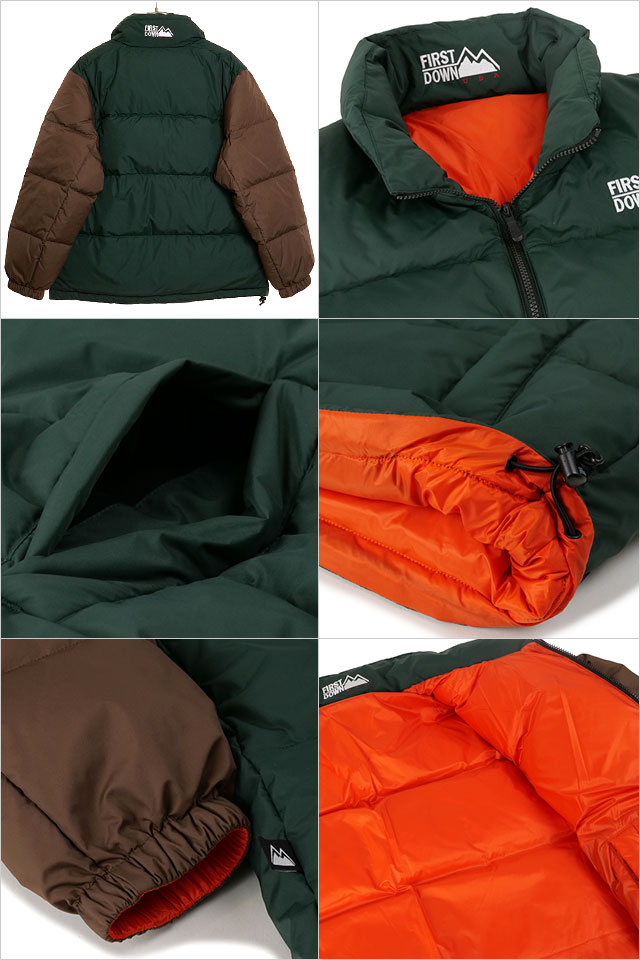 ファーストダウン FIRST DOWN メンズ バブル ダウンジャケット B&B F542110-52 FW23 BUBBLE DOWN JKT  B＆B アウター リバーシブル 撥水 Green Brown