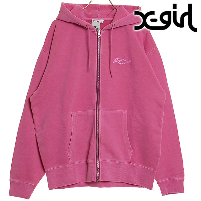 エックスガール X-girl フェイスアンドカーシブロゴ ジップアップスウェットフーディー 105241012005 SS24 FACE &  CURSIVE LOGO ZIP UP SWEAT HOODIE PINK