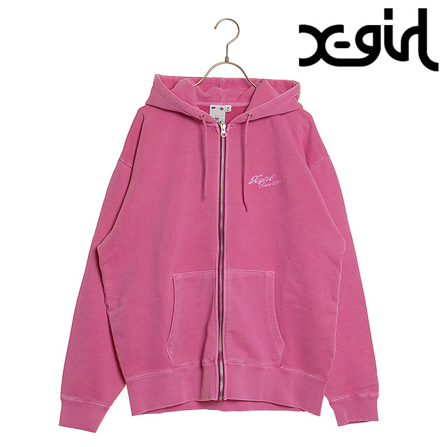 エックスガール X-girl フェイスアンドカーシブロゴ ジップアップスウェットフーディー 105241012005 SS24 FACE &  CURSIVE LOGO ZIP UP SWEAT HOODIE PINK