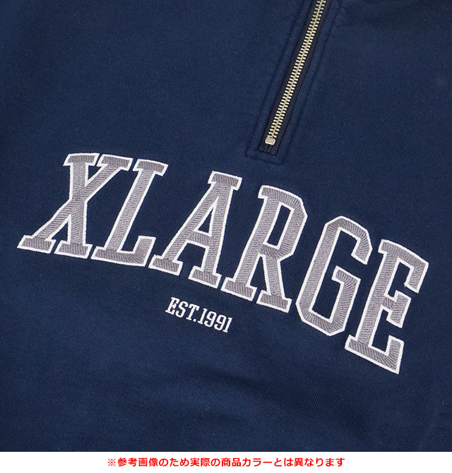 エクストララージ XLARGE メンズ ストライプドリブ ハーフジップ 