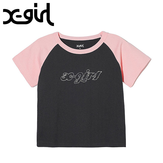 国内配送★X-girl★ベビーTシャツ オーナメントライン ロゴT セール】HEART WING SHINY LOGO S/S CROPPED TEE（Tシャツ