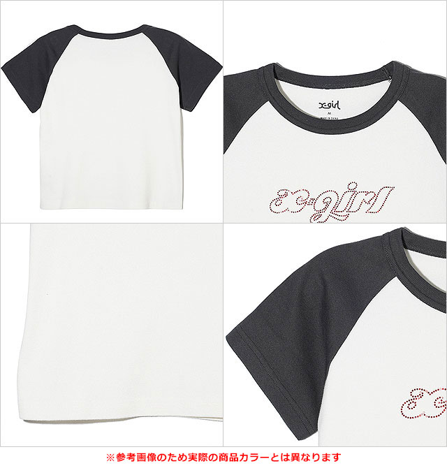 ラグランラインに美しいライン\tHermes\tカラフルウェーブシャツ ラインストーンロゴラグラン長袖Tシャツ（Tシャツ） | X-girl