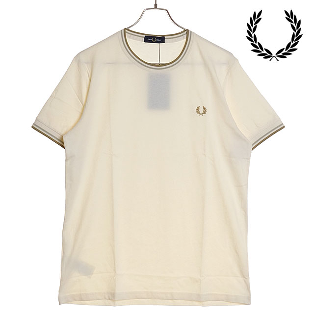 フレッドペリー FRED PERRY メンズ ツインティップド Tシャツ M1588-V17 SS24Q2 TWIN TIPPED T-SHIRT トップス 半袖 クルーネック ECRU OAT WRMSTON｜mischief