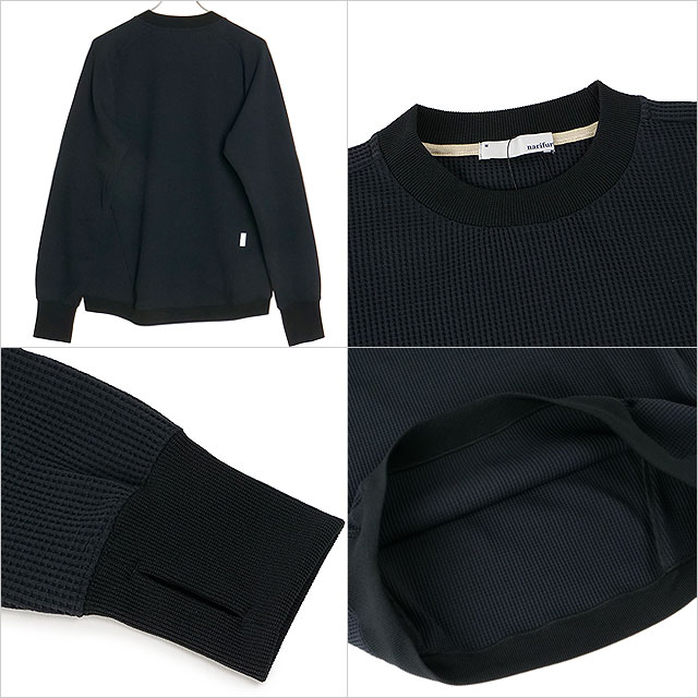 ナリフリ narifuri マルチテックワッフルクルーネックスウェット NF1173 FW24 メンズ トップス 長袖 吸汗速乾 UVカット BLACK 正規取扱店 | narifuri | 02