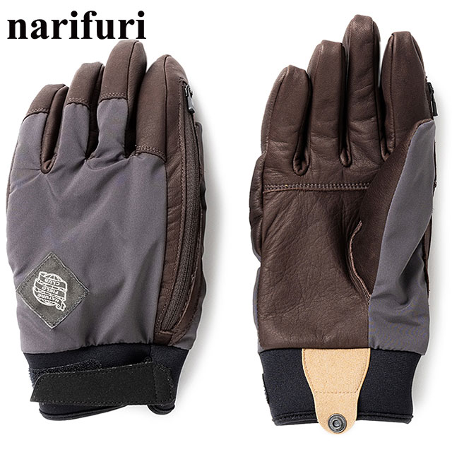 コラボ ナリフリ narifuri × SoH NFC レザーコンビグローブ NFSO-05 FW24 メンズ・レディース 手袋 日本製 自転車 バイク アウトドア CHARCOAL 正規取扱店 | narifuri