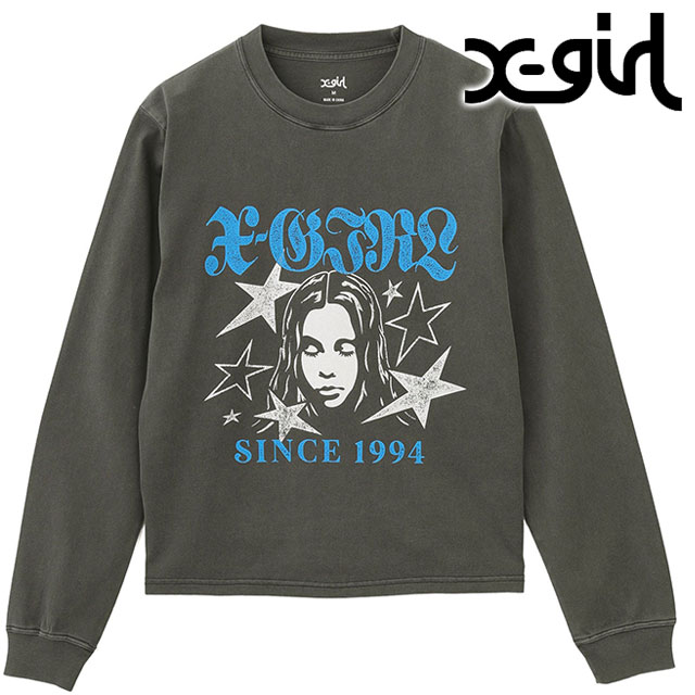 エックスガール X-girl スターアンドフェイスロゴ フェイデッド ロングスリーブTシャツ 105251011007 SS25 STAR AND FACE LOGO FADED LS TEE BLACK  正規取扱店