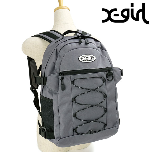 エックスガール X-girl オーバルロゴ バンジーコード バックパック [105251053006 SS25] OVAL LOGO BUNGEE CORD BACKPACK メンズ・レディース Xgirl 鞄 リュック デイパック 通勤 通学 GREY 正規取扱店【coupon】 X-girl（エックスガール） オーバルロゴ バンジーコード バックパック