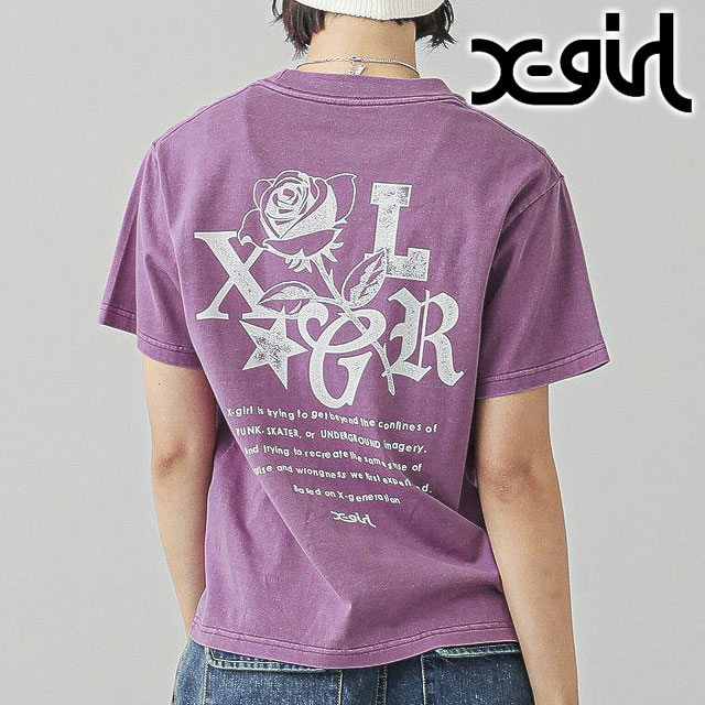 エックスガール X-girl ローズロゴ フェイデッド ショートスリーブ Tシャツ 105251011016 SS25 ROSE LOGO FADED S S TEE レディース OLIVE  正規取扱店 X-girl エックスガール ローズロゴ フェイデッド ショート