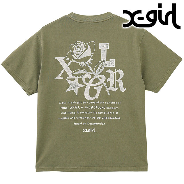エックスガール X-girl ローズロゴ フェイデッド ショートスリーブ Tシャツ 105251011016 SS25 ROSE LOGO FADED S S TEE レディース OLIVE  正規取扱店