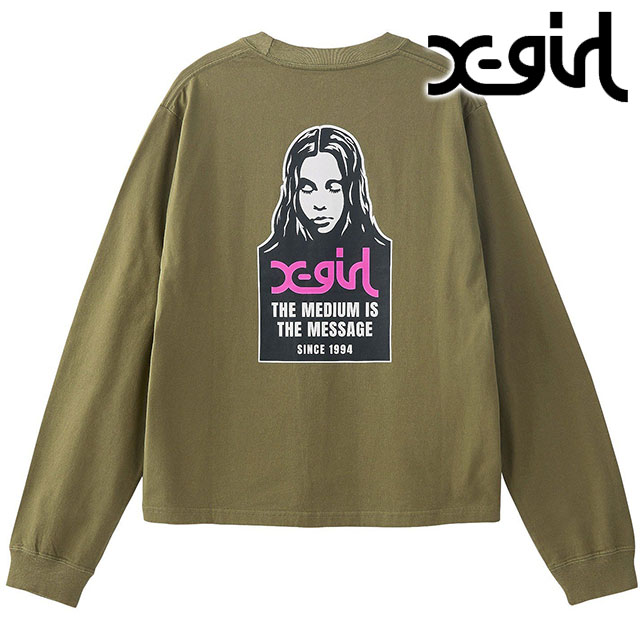 エックスガール X-girl メッセージ アンド フェイス ロングスリーブ Tシャツ 105251011014 SS25 MESSAGE AND FACE L S TEE レディース OLIVE 正規取扱店